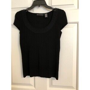 Dana Buchman  Black knit Top S sheer knit bodice EUC
